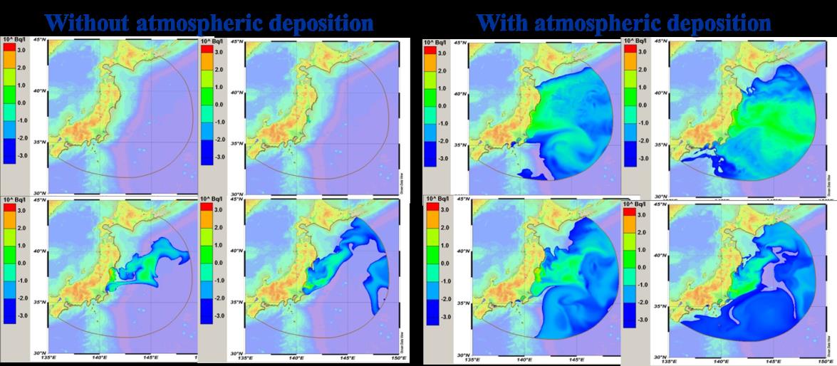 그림 1. SELFE 모델을 이용하여 계산된 후쿠시마 기인 137Cs의 초기 3개월간의 거동