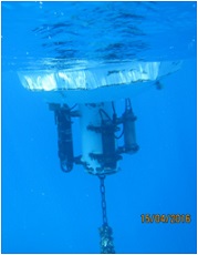 사진 2, 3, 4, 5. 태평양해양과학기지에서 수행하는 정기 환경 모니터링 [기상관측(사진2), 산성화 관측(사진 3), 축 라군 관측(사진 4),  파랑, 해류, 조위 관측(사진 5)]